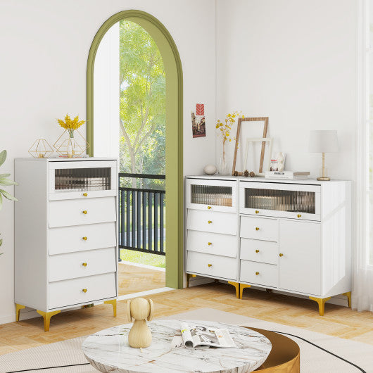 Chest of Drawers with Flip Up Fluted Glass Door for Bedroom Kitchen-Gray