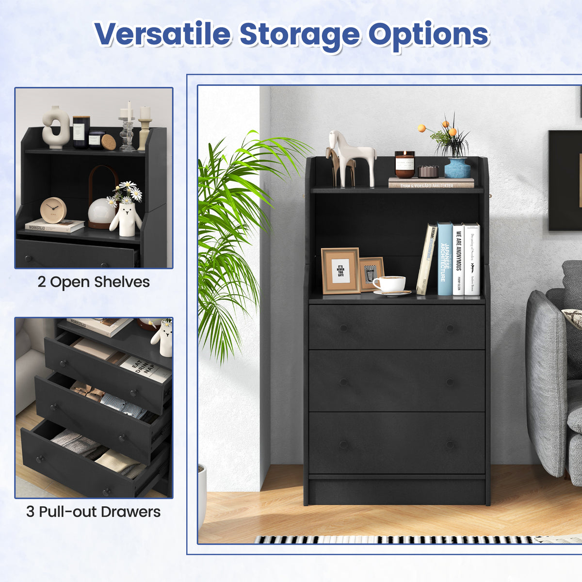 Modern Storage Dresser with Anti-toppling Device-Black
