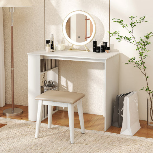 Computer Desk with Bookshelf for Small Space-White