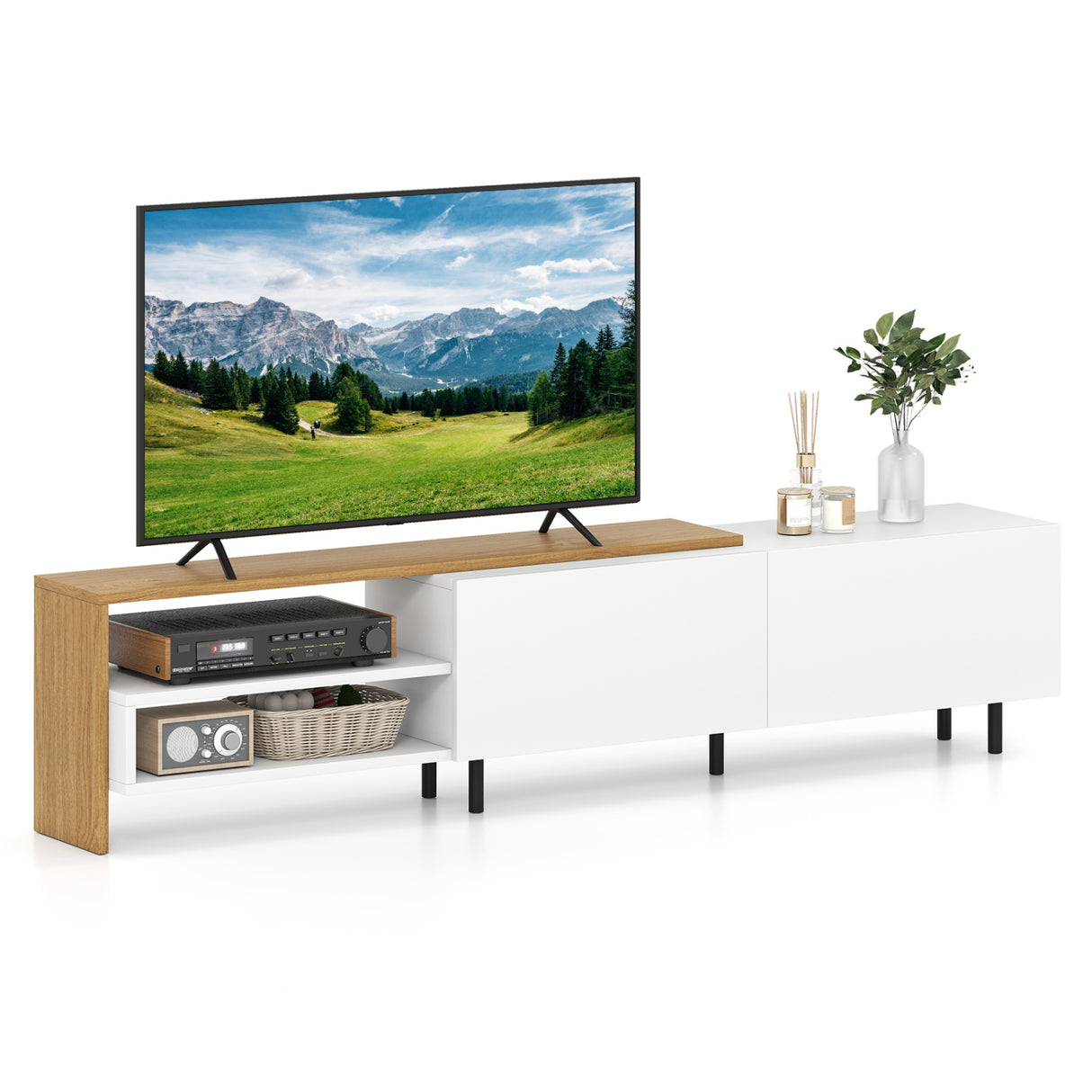 Modern TV Stand for 80 Inches TVs with Storage Shelves and Cabinets-White