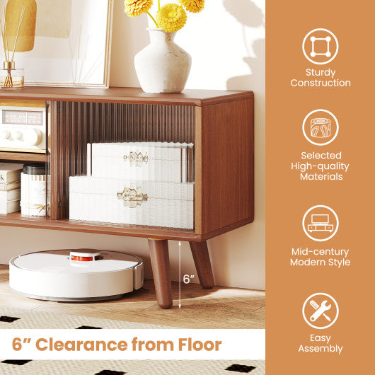 Modern TV Stand with Rattan Glass Sliding Doors-Brown