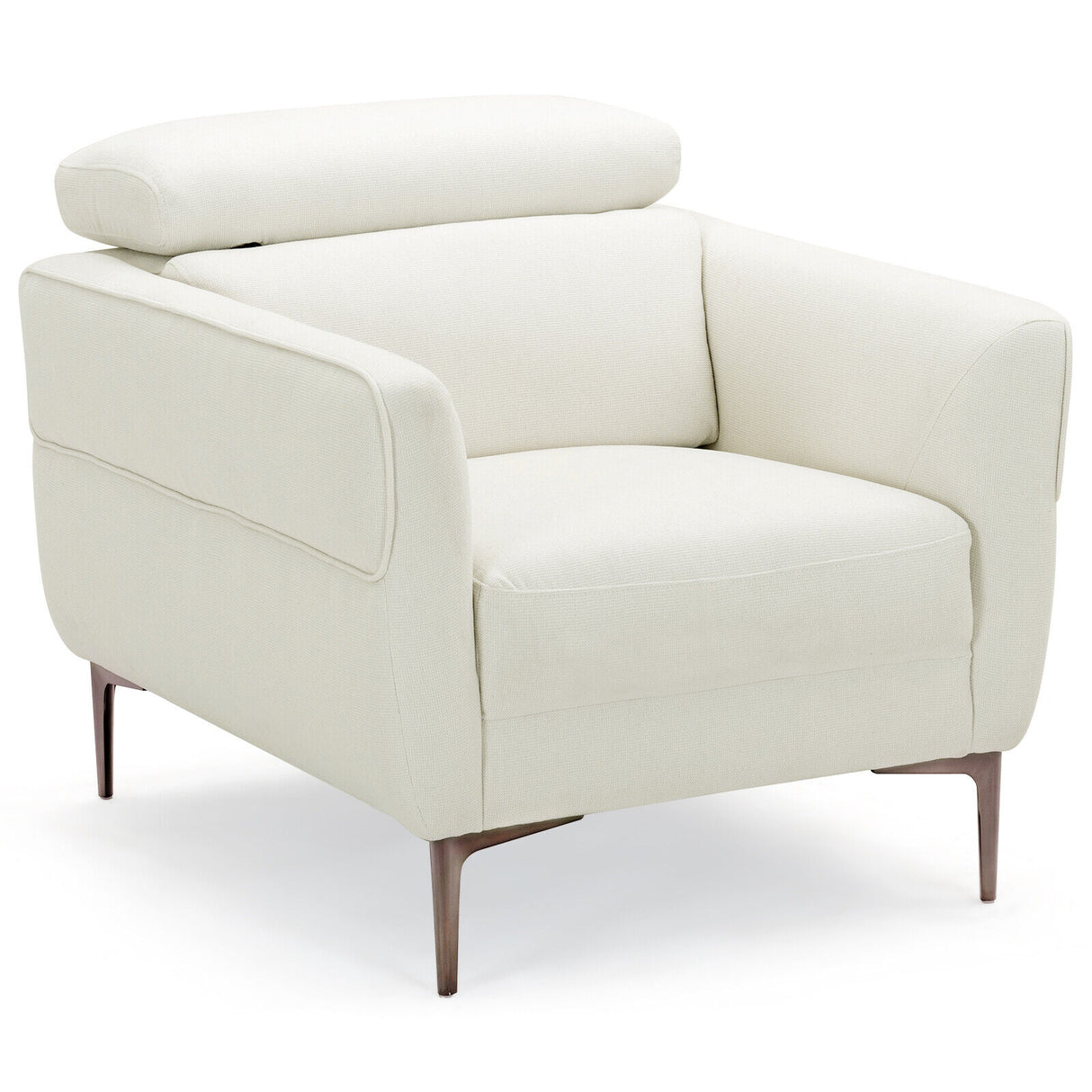 Modern Upholstered Single Sofa with Adjustable Headrest and Stable Metal Legs-White