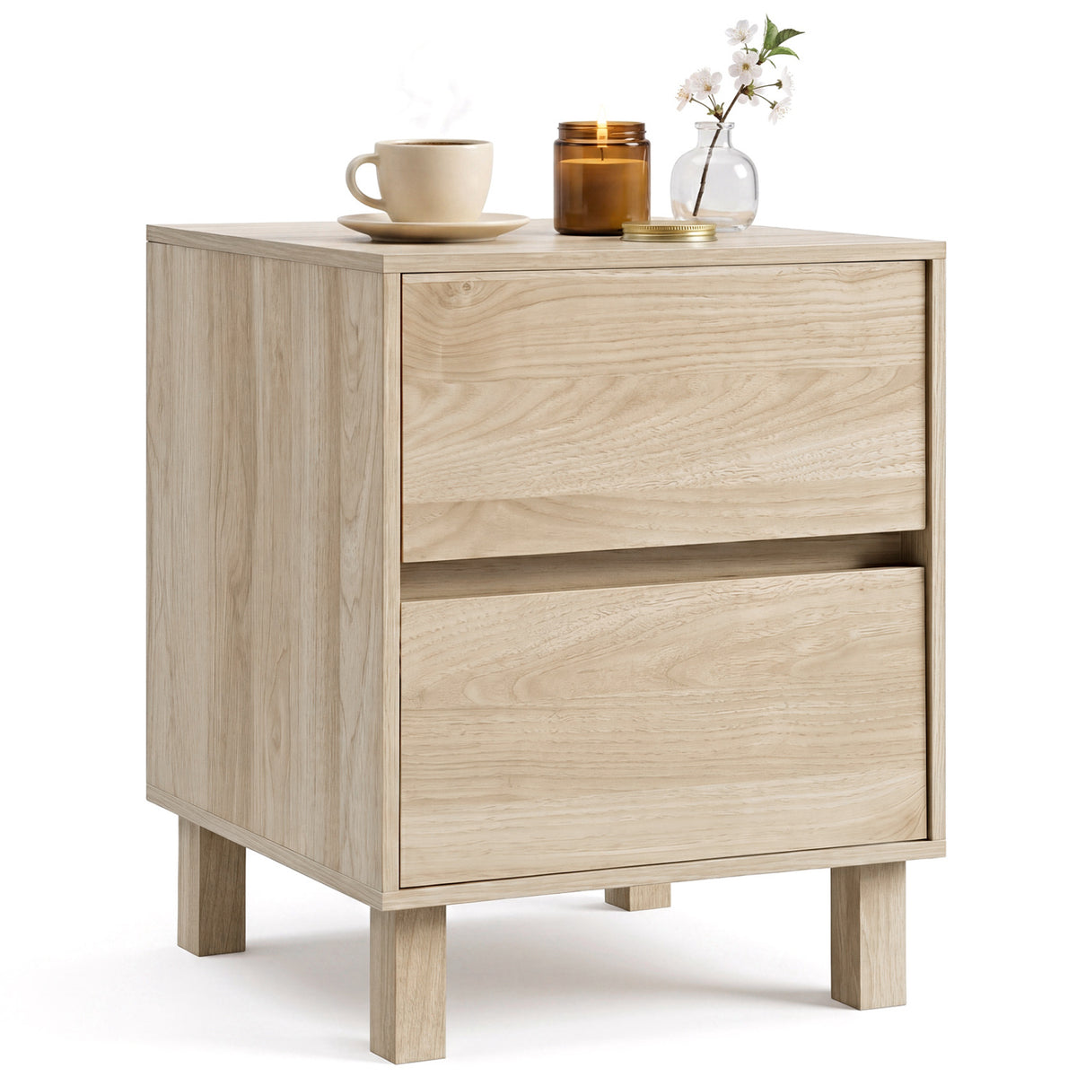 Modern WoodenEnd Table with 2 Storage Drawers-Natural