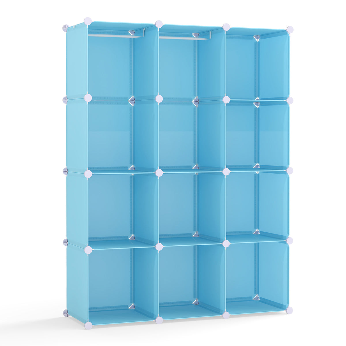 Modular Baby Wardrobe with 10 Cubes & Hanging Rod and Shelves Stackable-Blue
