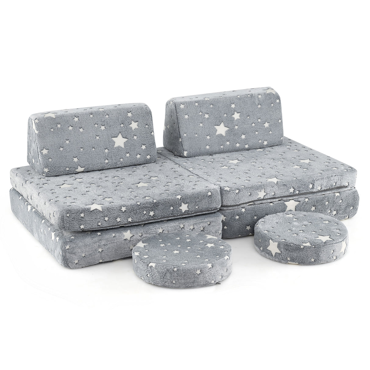 Modular Kids Play Couch Set Glow in the Dark with Portable Handles-Gray
