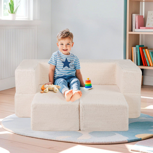 Modular Kids Sofa Couch Convertible Foam Armchair for Children-Beige