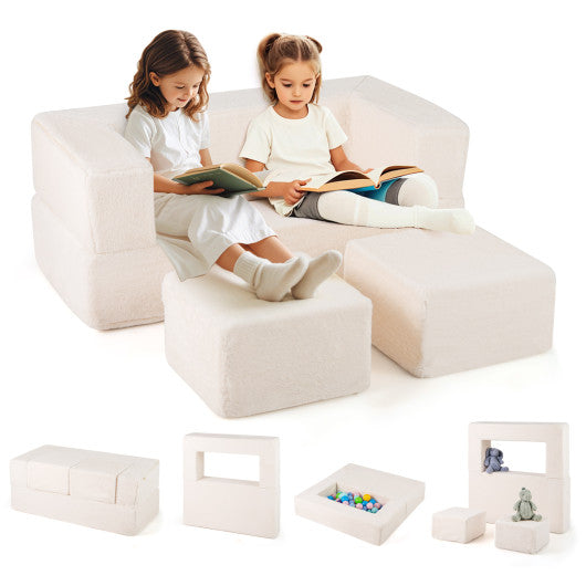 Modular Kids Sofa Couch Convertible Foam Armchair for Children-Beige