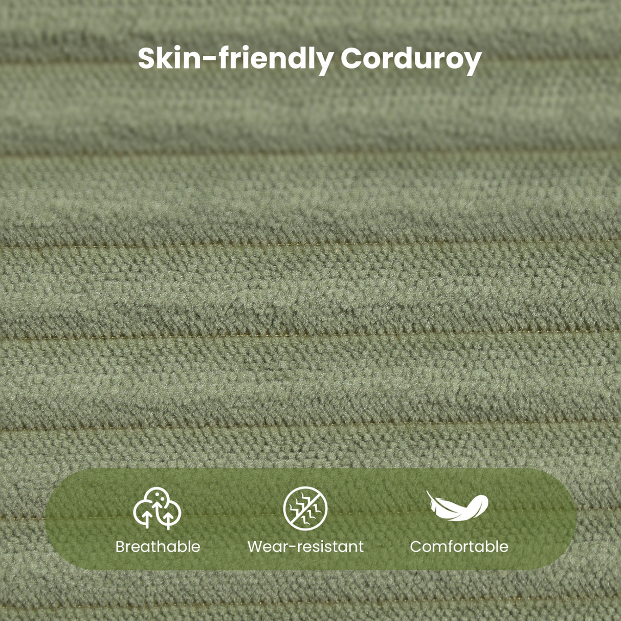 Modular Sectional Sofa Corduroy Upholstered L-shaped Sofa Couch with Deep Seats-Green