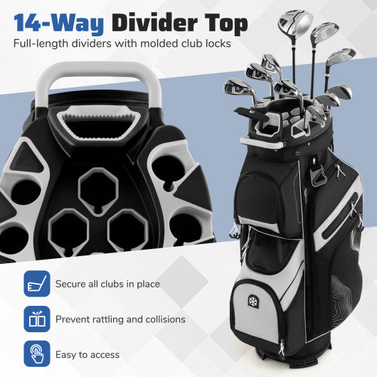 Molded Lock Top Golf Cart Bag with 14-Way Full Length Dividers and 11 Pockets-Gray