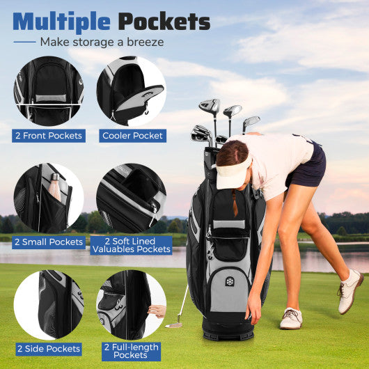 Molded Lock Top Golf Cart Bag with 14-Way Full Length Dividers and 11 Pockets-Gray