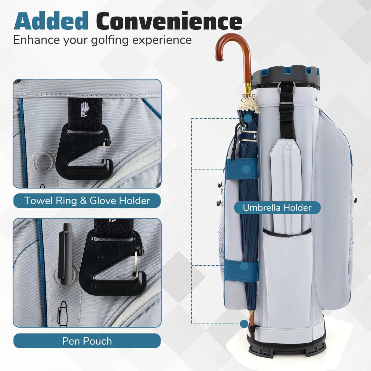 Molded Lock Top Golf Cart Bag with 14-Way Full Length Dividers and 11 Pockets-Navy