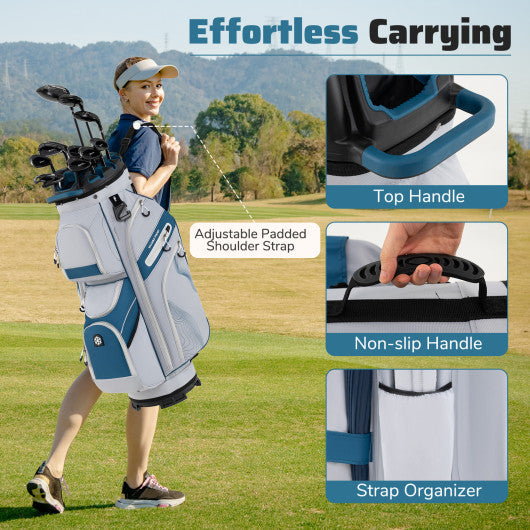 Molded Lock Top Golf Cart Bag with 14-Way Full Length Dividers and 11 Pockets-Gray