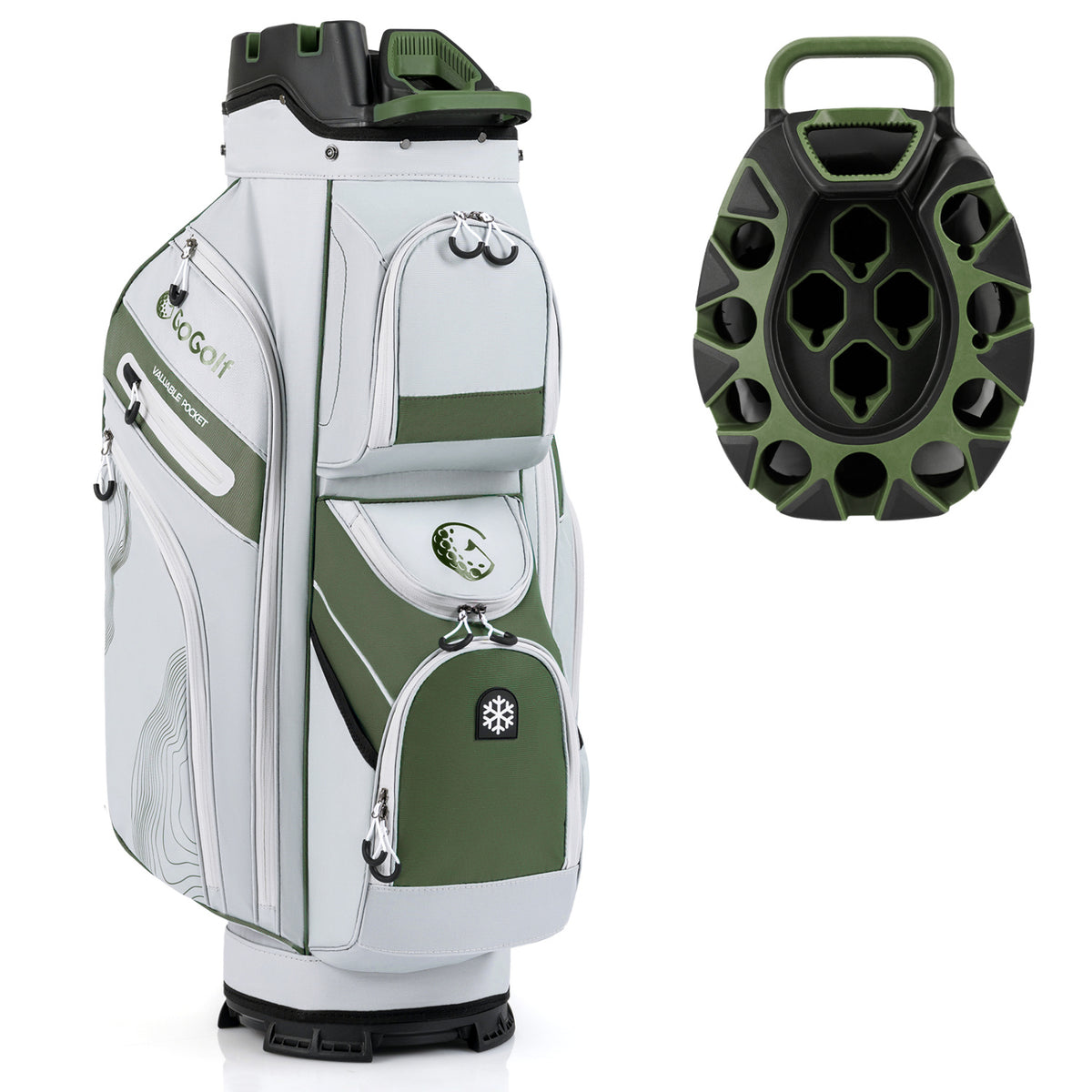 Molded Lock Top Golf Cart Bag with 14-Way Full Length Dividers and 11 Pockets-Green