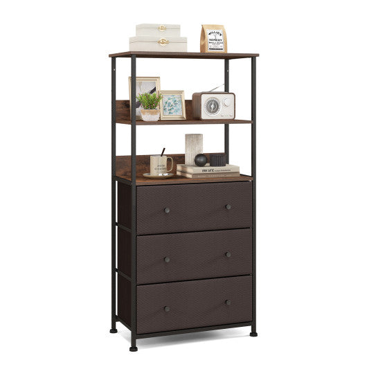 Chest of Fabric Drawer with 3 Folding Fabric Drawers and Anti-tipping Devices-Brown