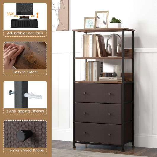 Chest of Fabric Drawer with 3 Folding Fabric Drawers and Anti-tipping Devices-Brown