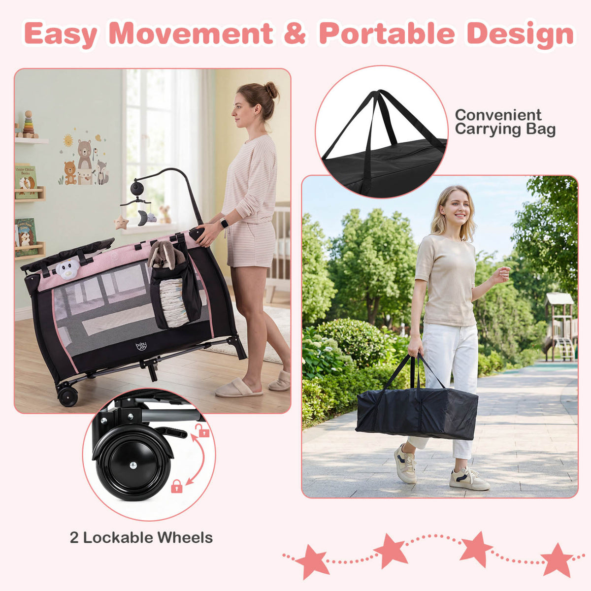 Multi-Functional Baby Playpen with Removable Changing Table-Pink