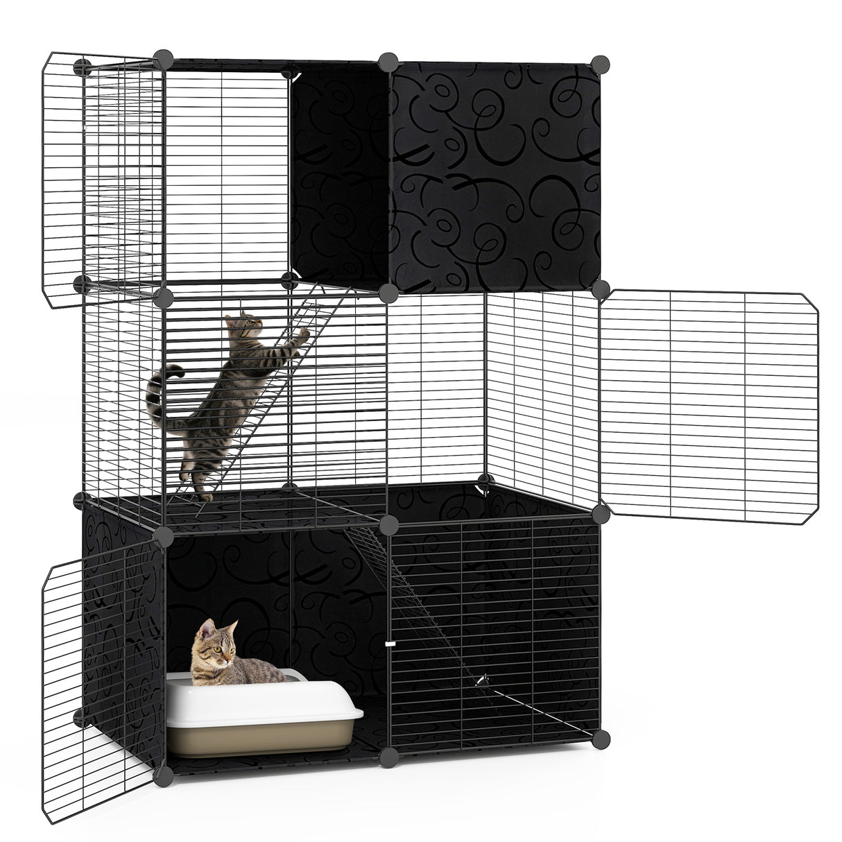 Multi-Level Cat Tower with 2-Door Condo and Hammock-Black