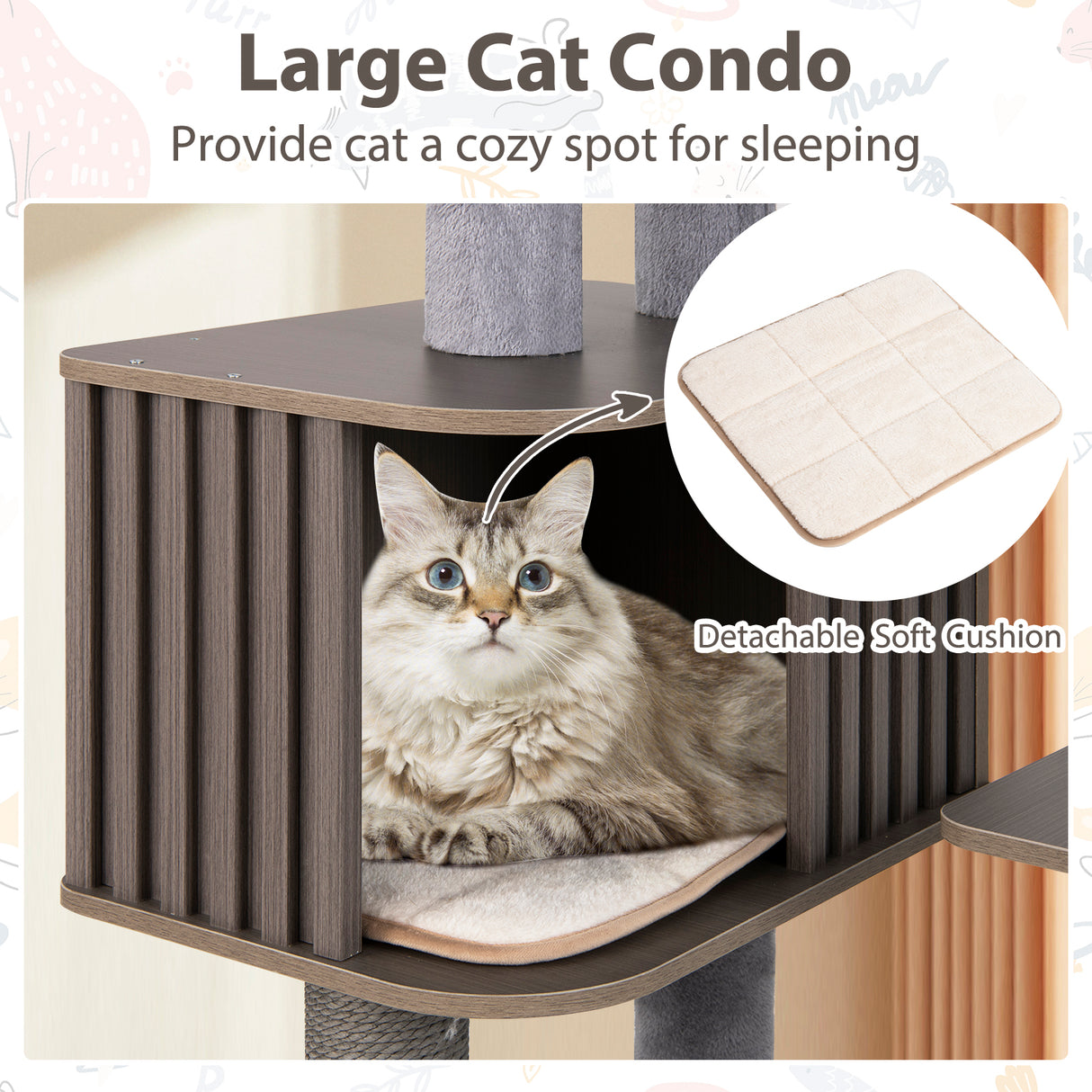 Multi-level Cat Tree for Indoor Cat 59.5 inch Tall Cat Tower with Cushion Top Perch-Gray