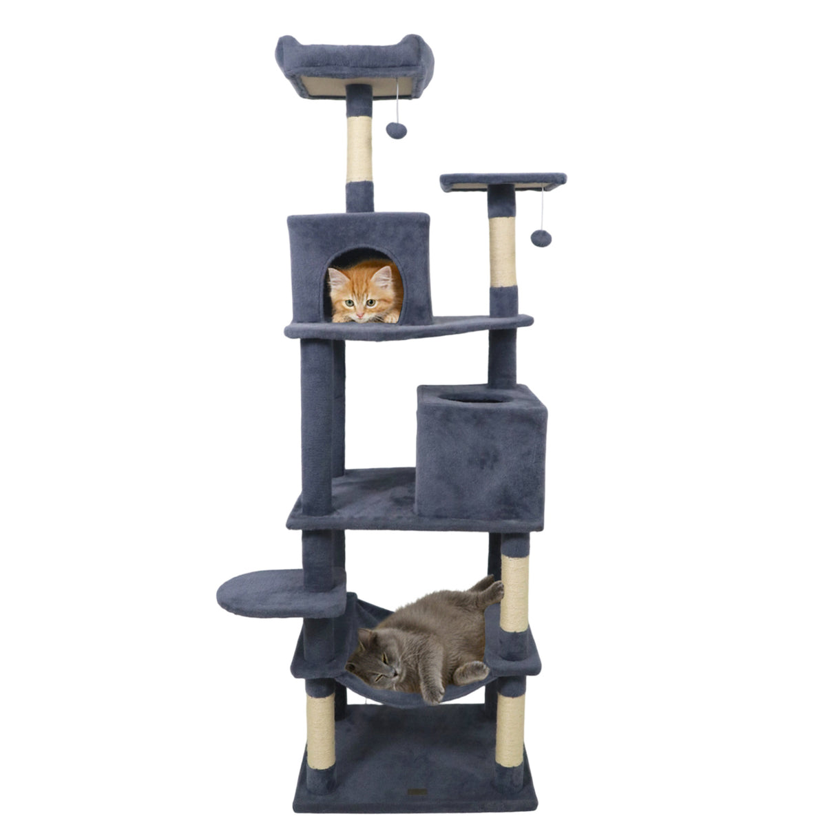 Multi-level Cat Tree Modern Cat Tower with Upholstered Perch and 2 Cat Condo-Dark Gray