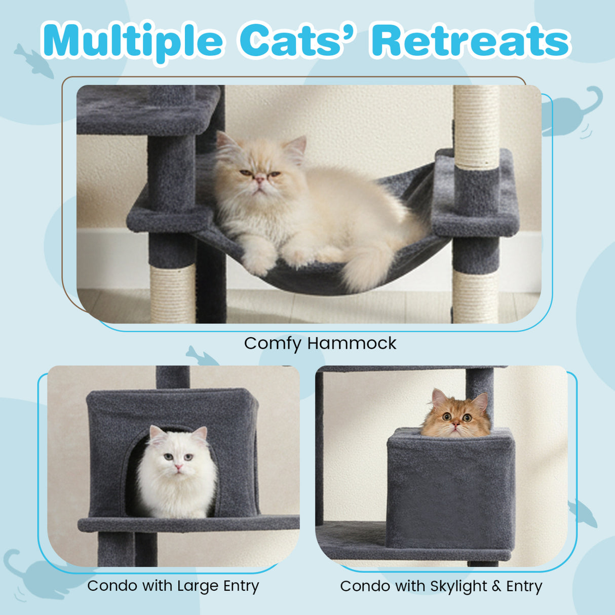 Multi-level Cat Tree Modern Cat Tower with Upholstered Perch and 2 Cat Condo-Dark Gray