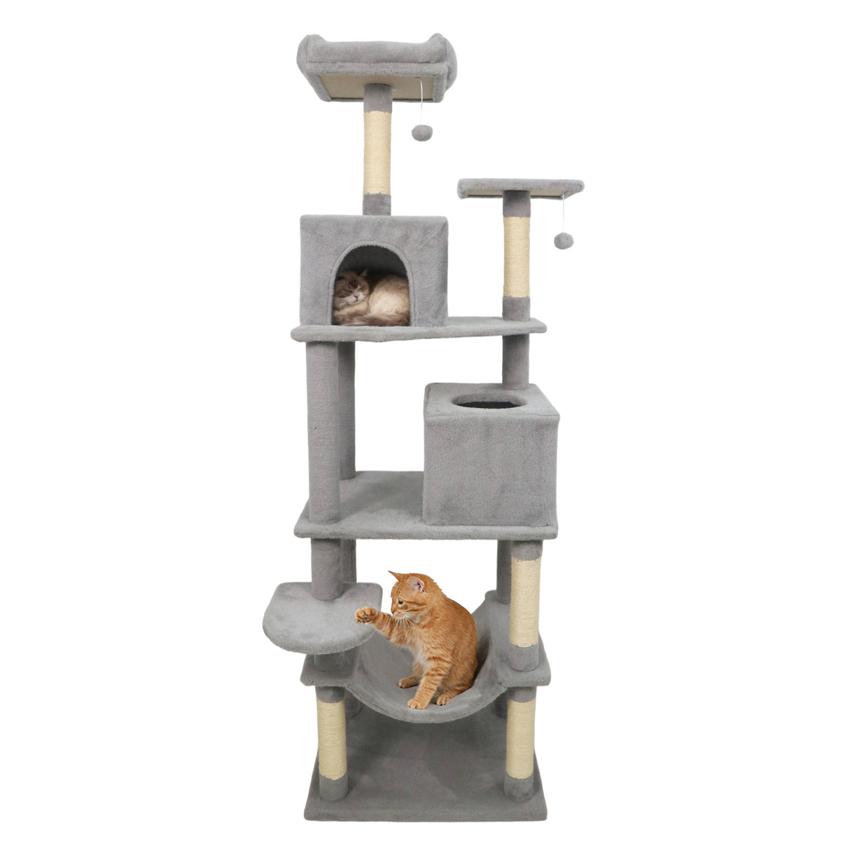 Multi-level Cat Tree Modern Cat Tower with Upholstered Perch and 2 Cat Condo-Gray