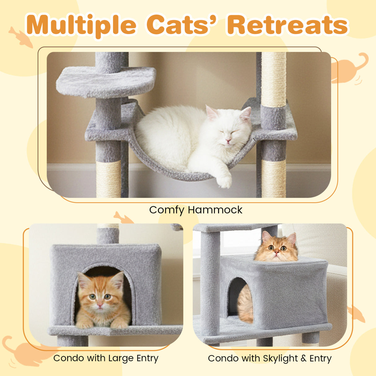 Multi-level Cat Tree Modern Cat Tower with Upholstered Perch and 2 Cat Condo-Gray