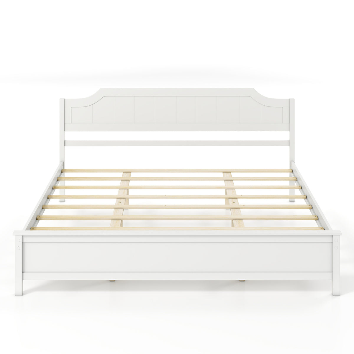 Multiple Size Solid Wood Platform Bed Frame with Headboard in White-King Size