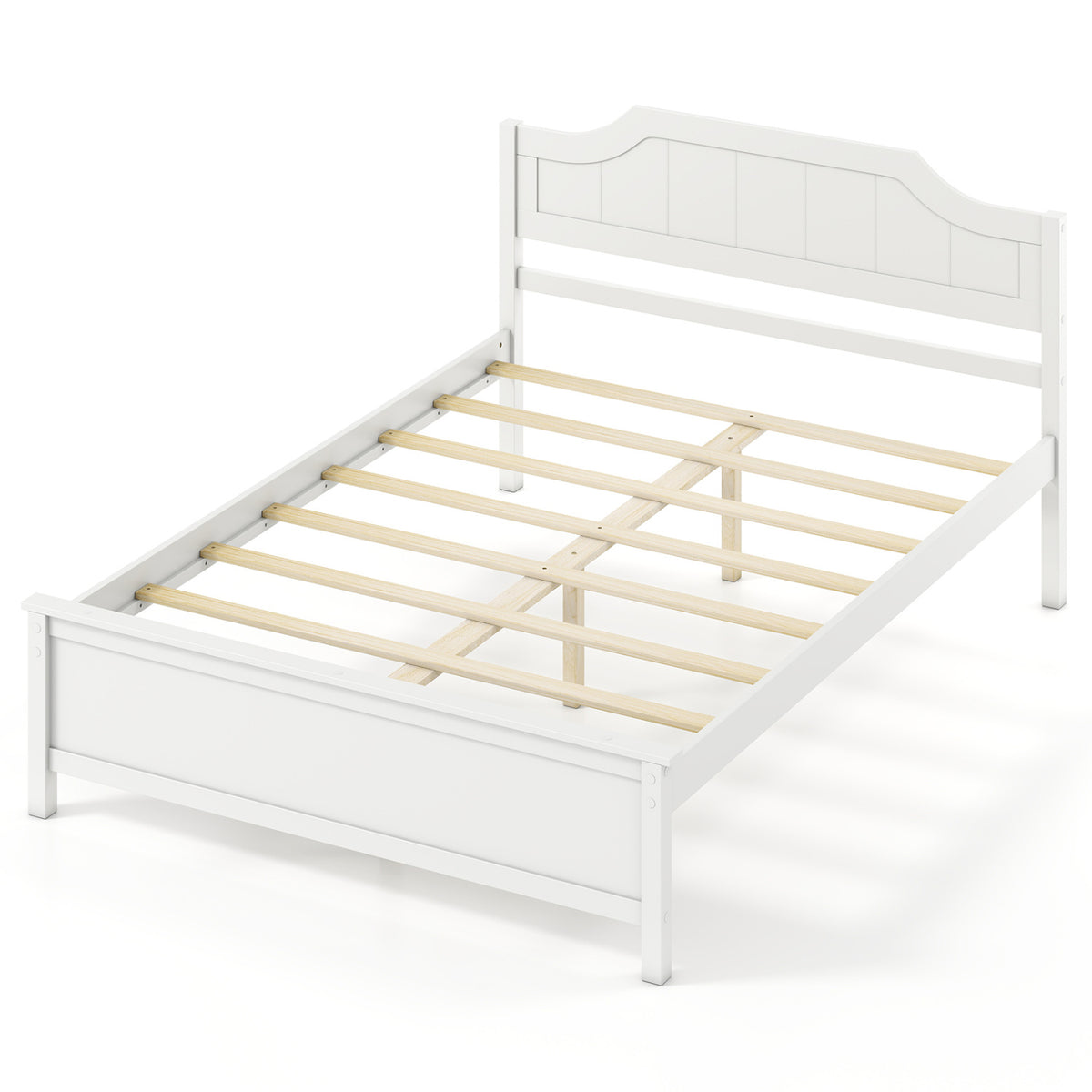 Multiple Size Solid Wood Platform Bed Frame with Headboard in White-Full Size
