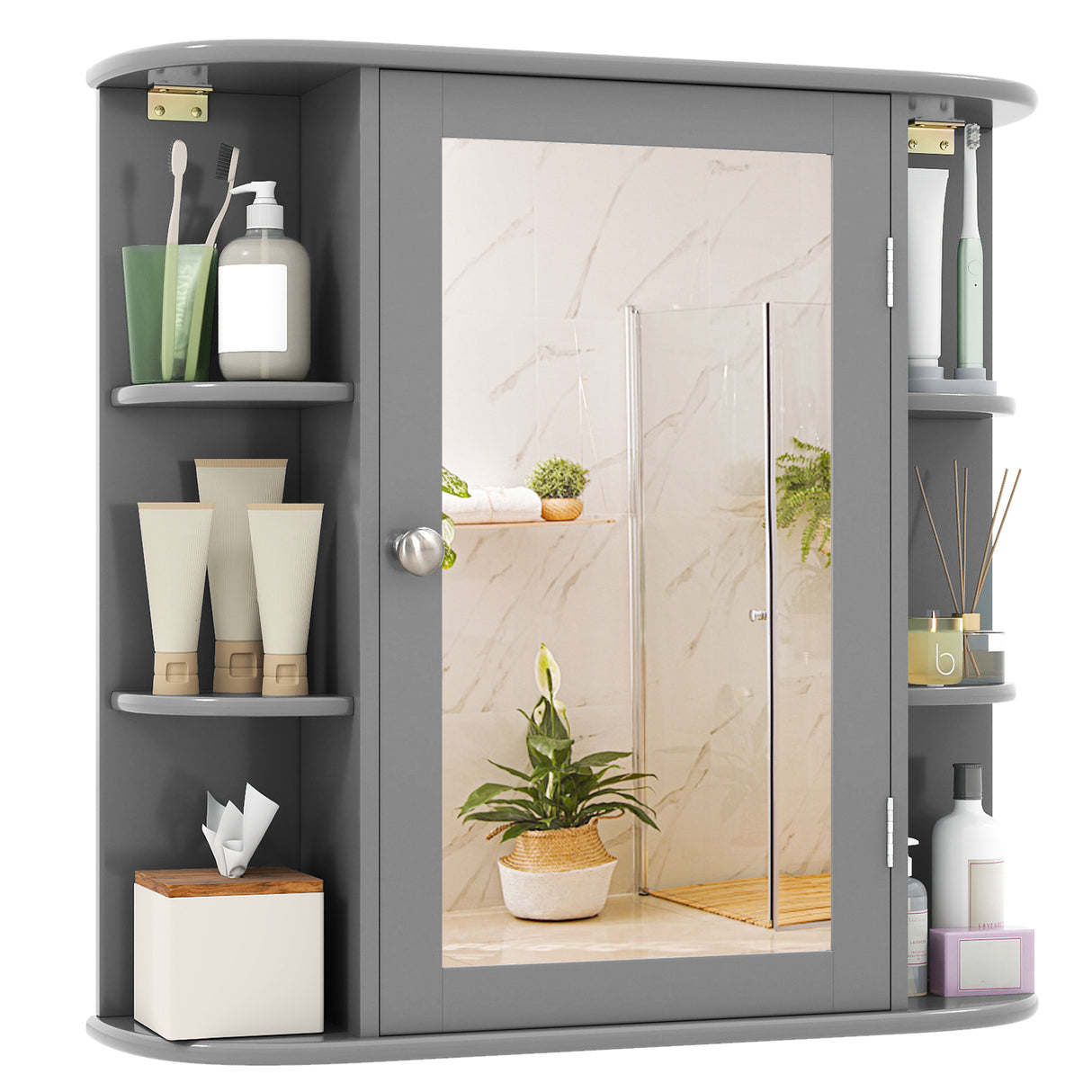 Multipurpose Mount Wall Mirror Bathroom Storage Cabinet-White