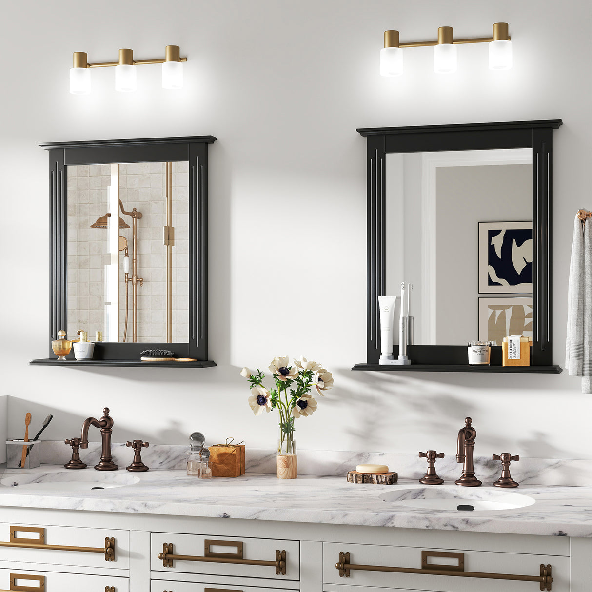 Wall-Mounted Multipurpose Vanity Mirror with Shelf-Black