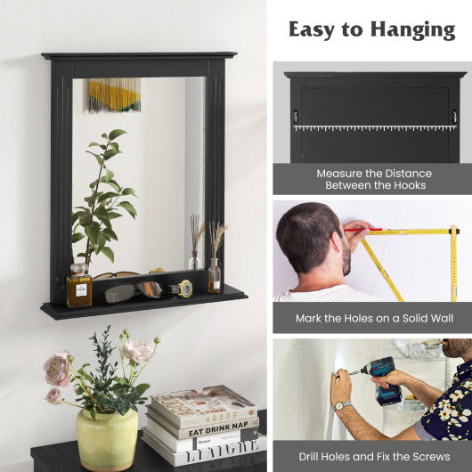 Wall-Mounted Multipurpose Vanity Mirror with Shelf-Black