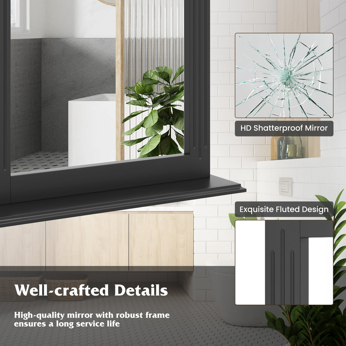 Wall-Mounted Multipurpose Vanity Mirror with Shelf-Black
