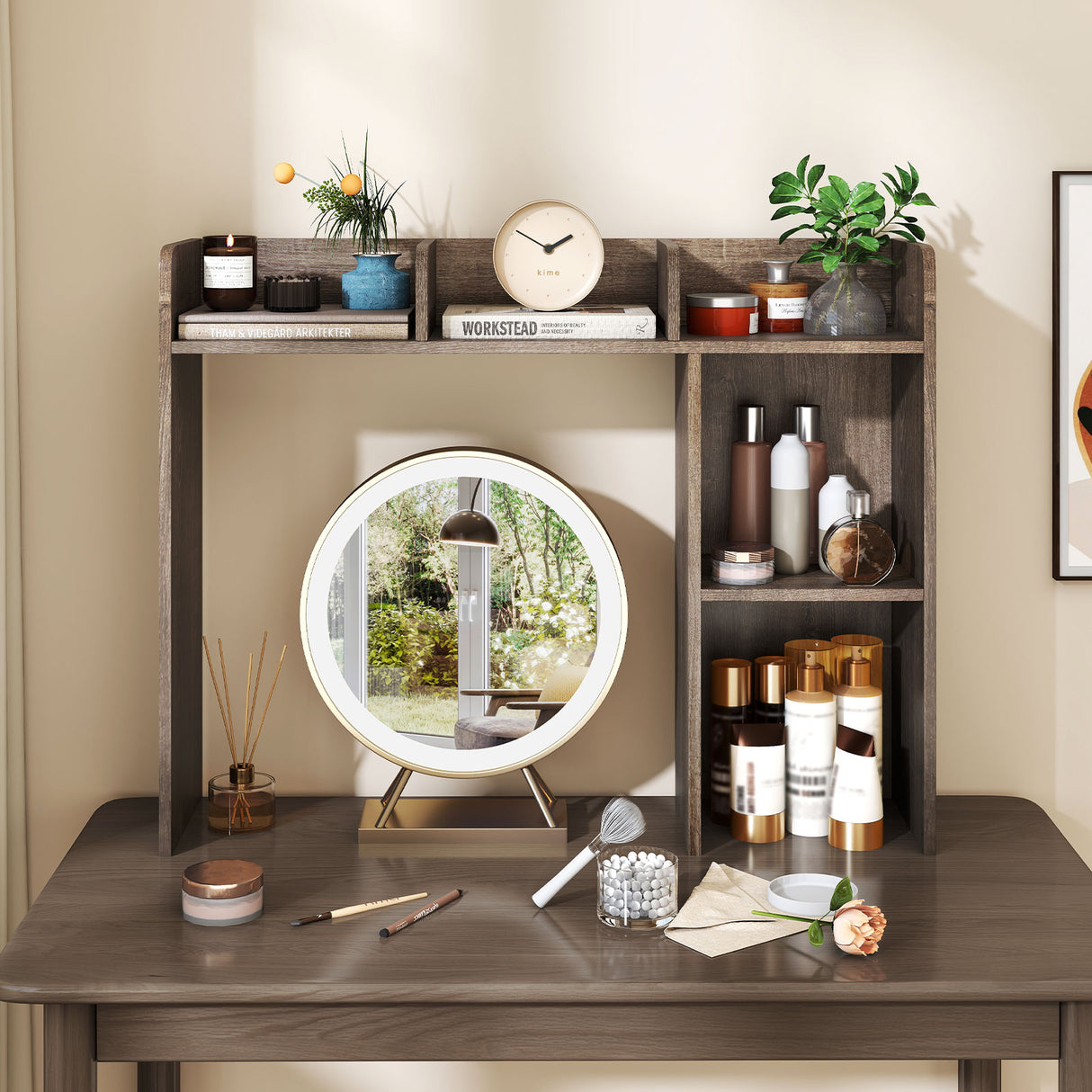 3-Tier Multipurpose Desk Bookshelf with 4 Shelves-Oak
