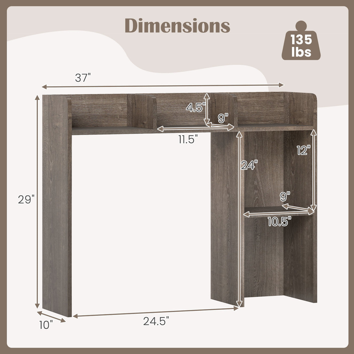 3-Tier Multipurpose Desk Bookshelf with 4 Shelves-Oak