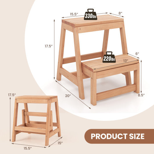Multipurpose Wood Folding 2-Step Stool for Indoor Outdoor Plant Stand-Natural
