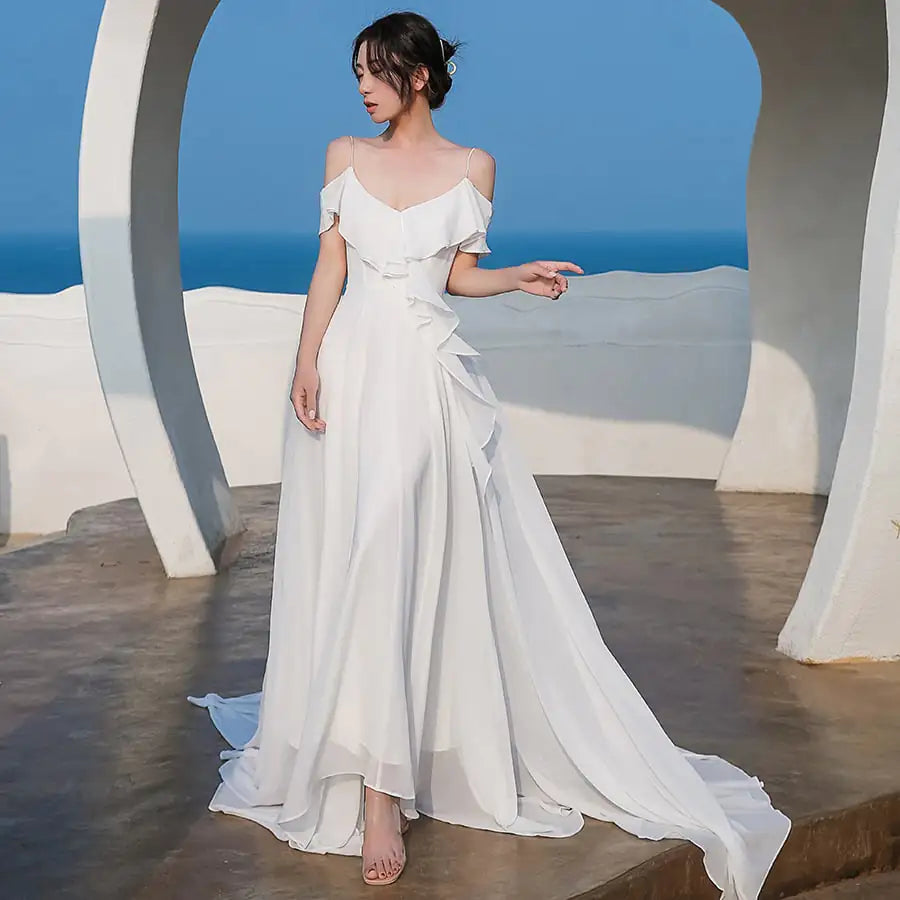 Elegant Women's White Chiffon Dress