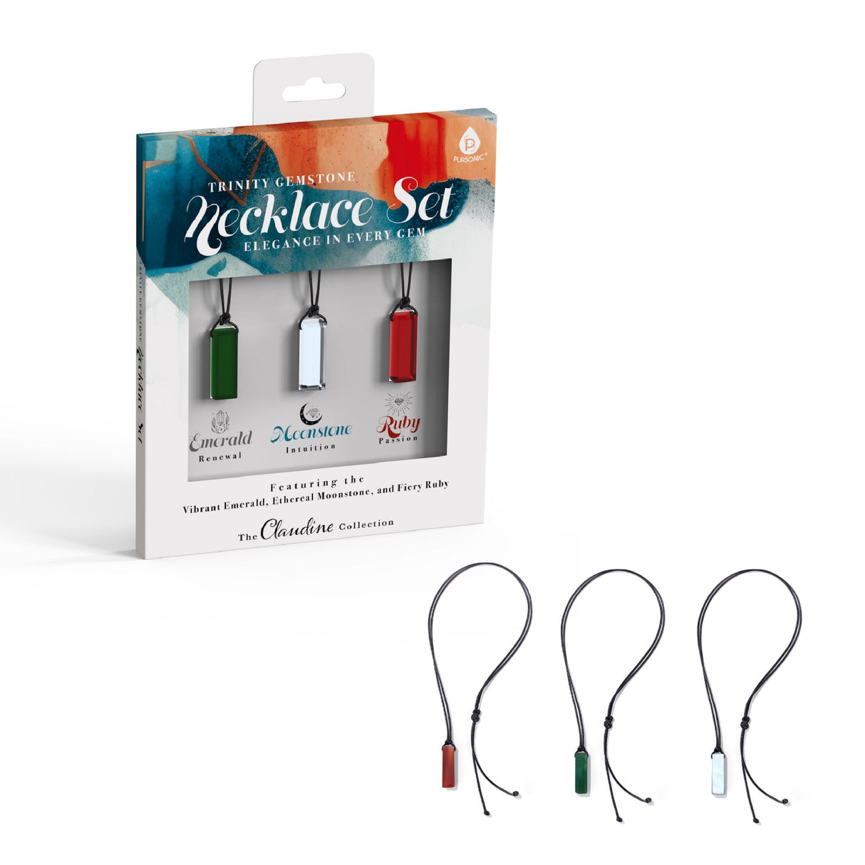 Trinity Gemstone Necklace Set – Elegance in Every Gem by Pursonic