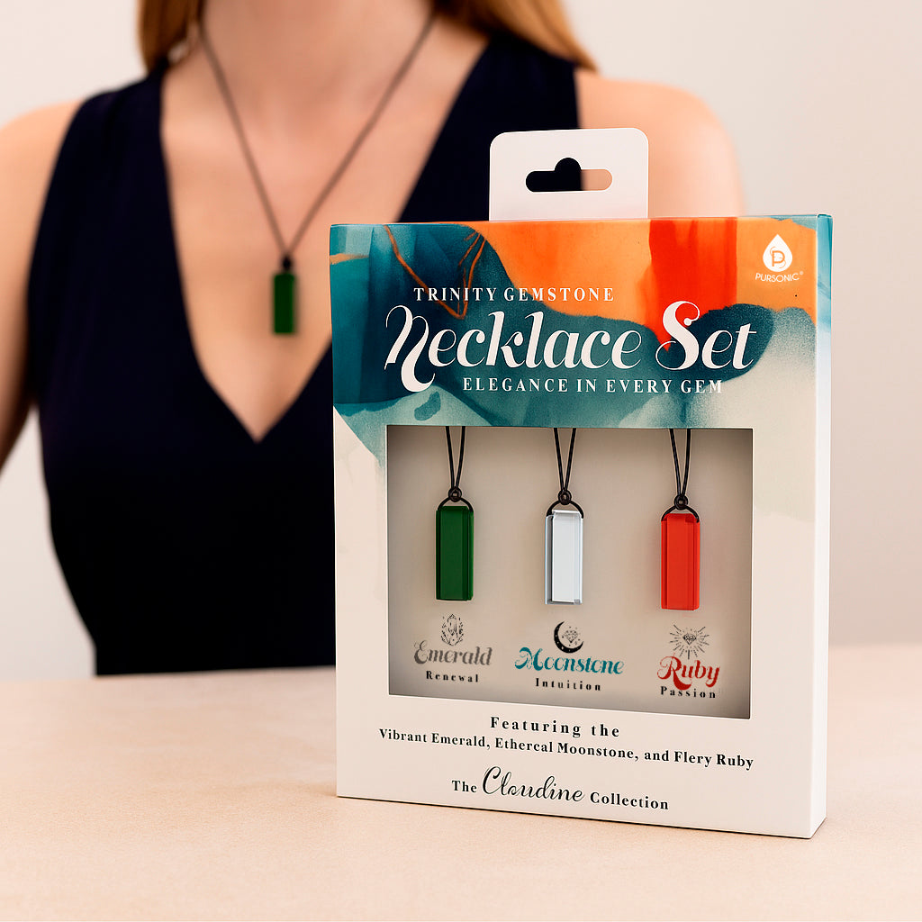 Trinity Gemstone Necklace Set – Elegance in Every Gem by Pursonic