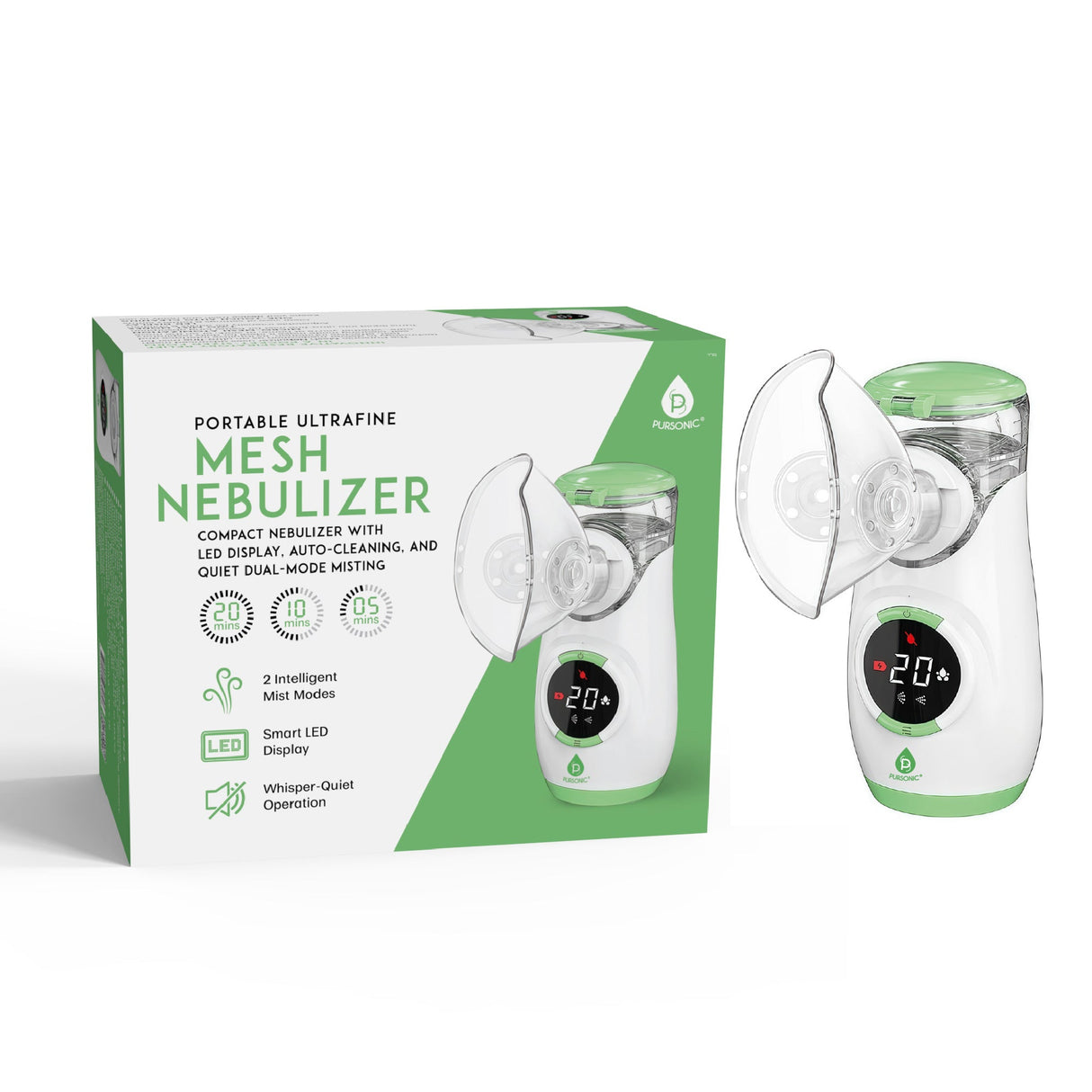 Pursonic Portable Ultrafine Mesh Nebulizer | Battery-Powered, Quiet Operation, Self-Cleaning & Dual Mist Modes