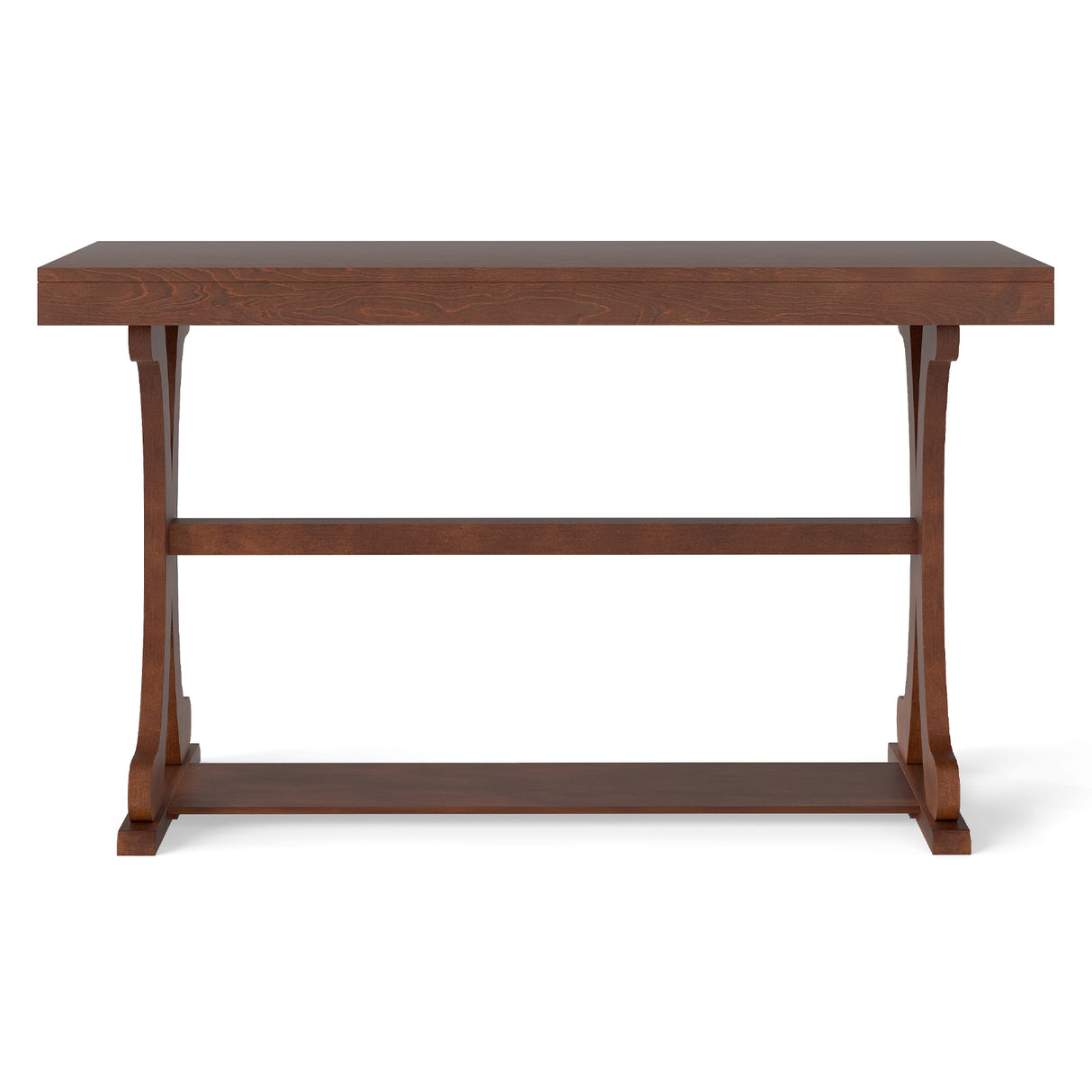 Narrow Console Table Vintage 52 Inch Long with Open Storage Shelf-Walnut
