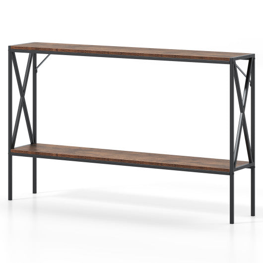 Narrow Console Table 2-Tier Entryway Table with Storage-Rustic Brown