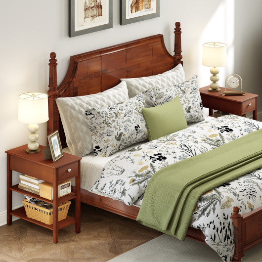 3-Tier Narrow End Table with Drawer and Storage Shelves-Brown