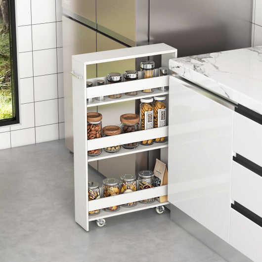 Narrow Mobile Serving Cart with Open Shelves for Kitchen Bathroom Living Room-Off White