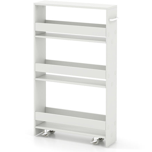 Narrow Mobile Serving Cart with Open Shelves for Kitchen Bathroom Living Room-Off White