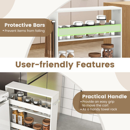 Narrow Mobile Serving Cart with Open Shelves for Kitchen Bathroom Living Room-Off White