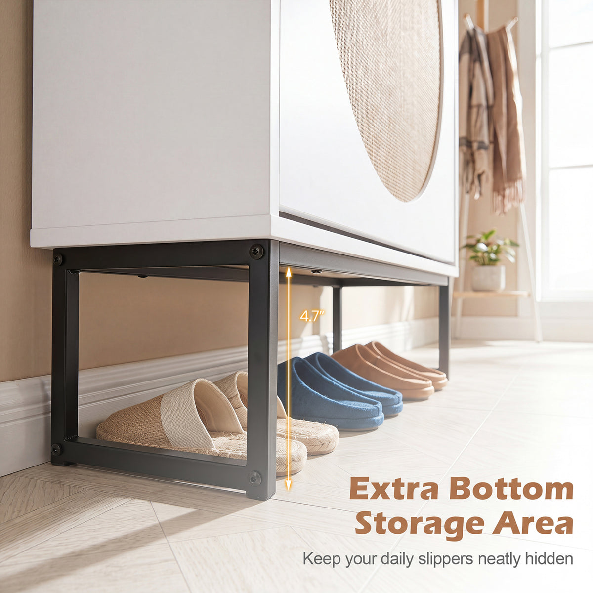 Narrow Shoe Storage Cabinet with 2 Flip Drawers and Adjustable Shelves-White