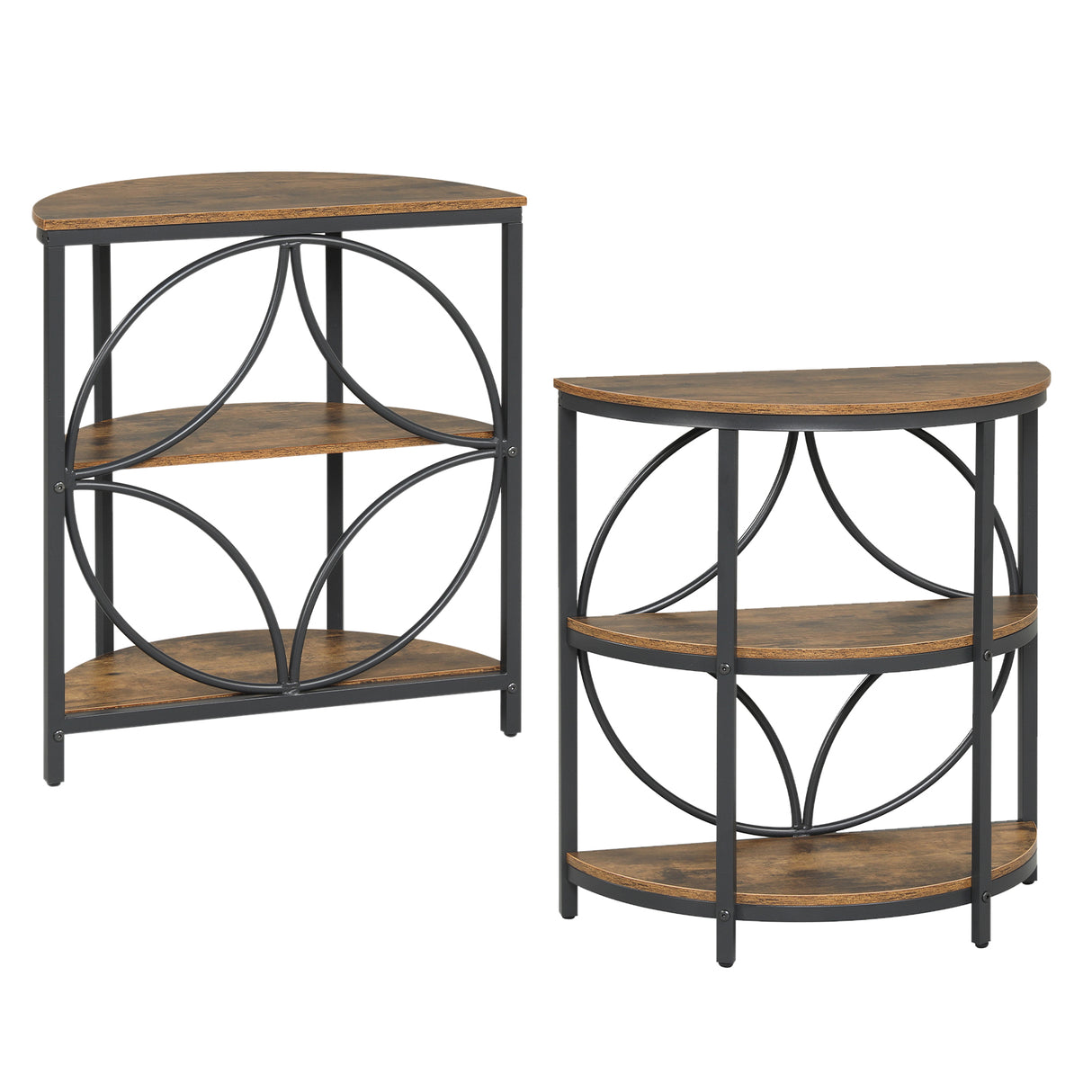 Narrow Side Table with Study Metal Frame and Storage Shelves-Rustic Brown