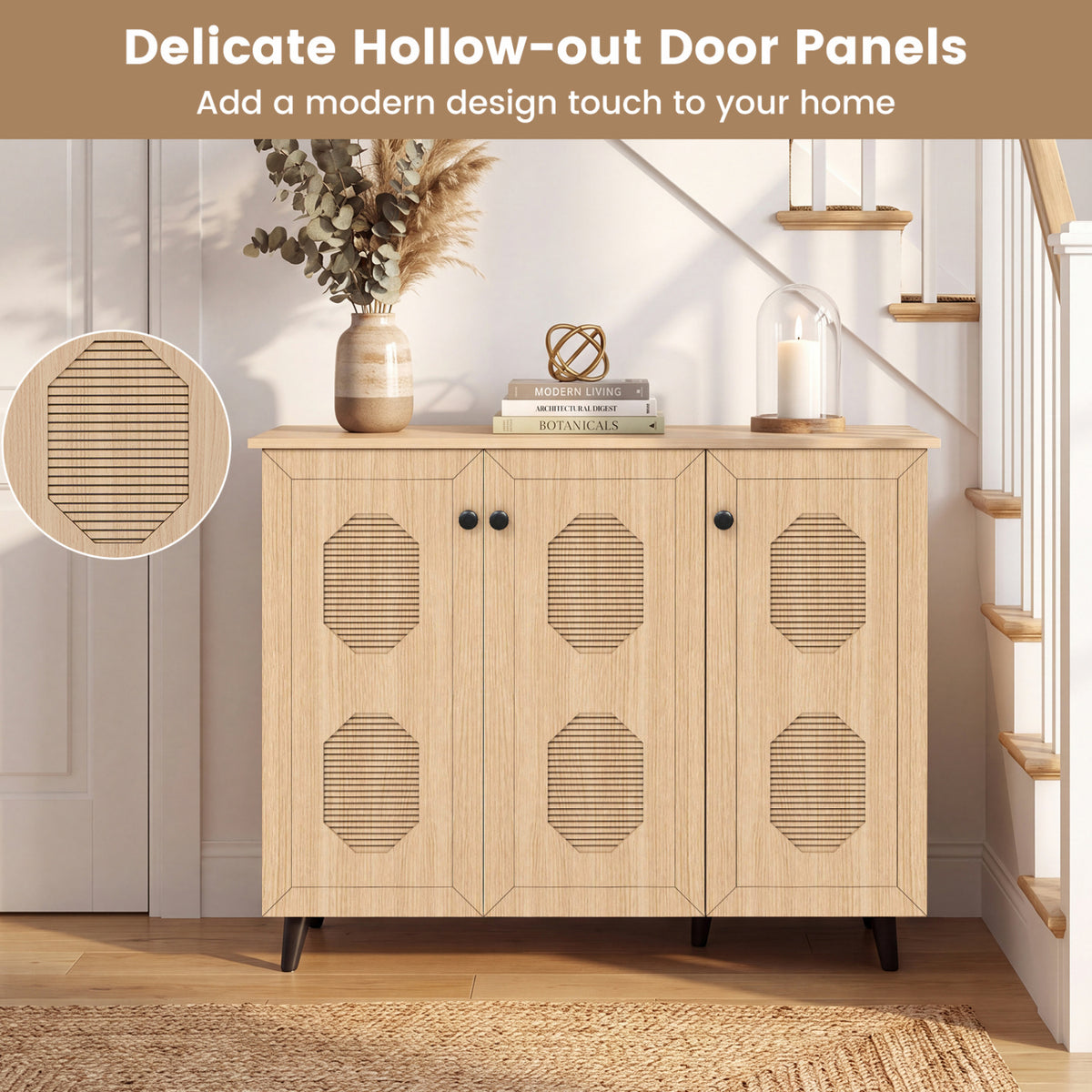 Natural Shoe Cabinet with 3 Doors Freestanding Closed Footwear Storage Unit for Entryway Hallway-Natural