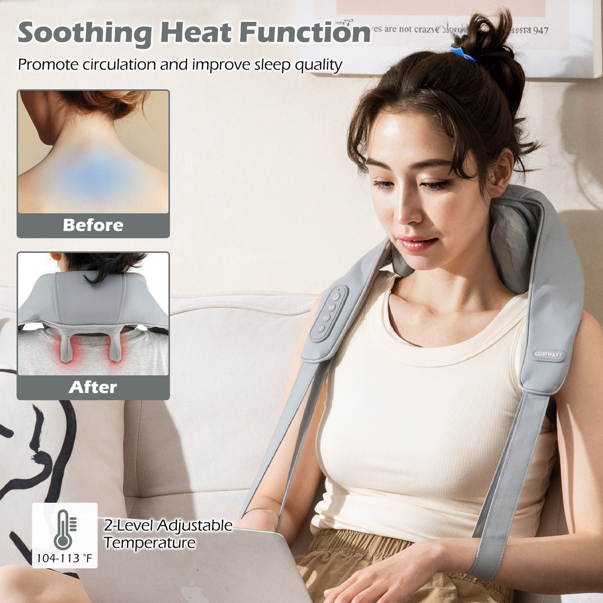 Neck Shoulder Massager 4D Deep Tissue Kneading Shiatsu Massage Machine-Gray