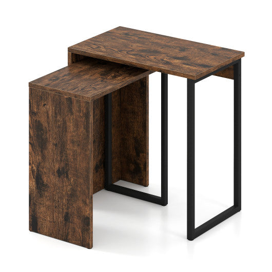 2-in-1 Nesting Coffee Table Set of 2 for Living Room and Bedroom-Rustic Brown
